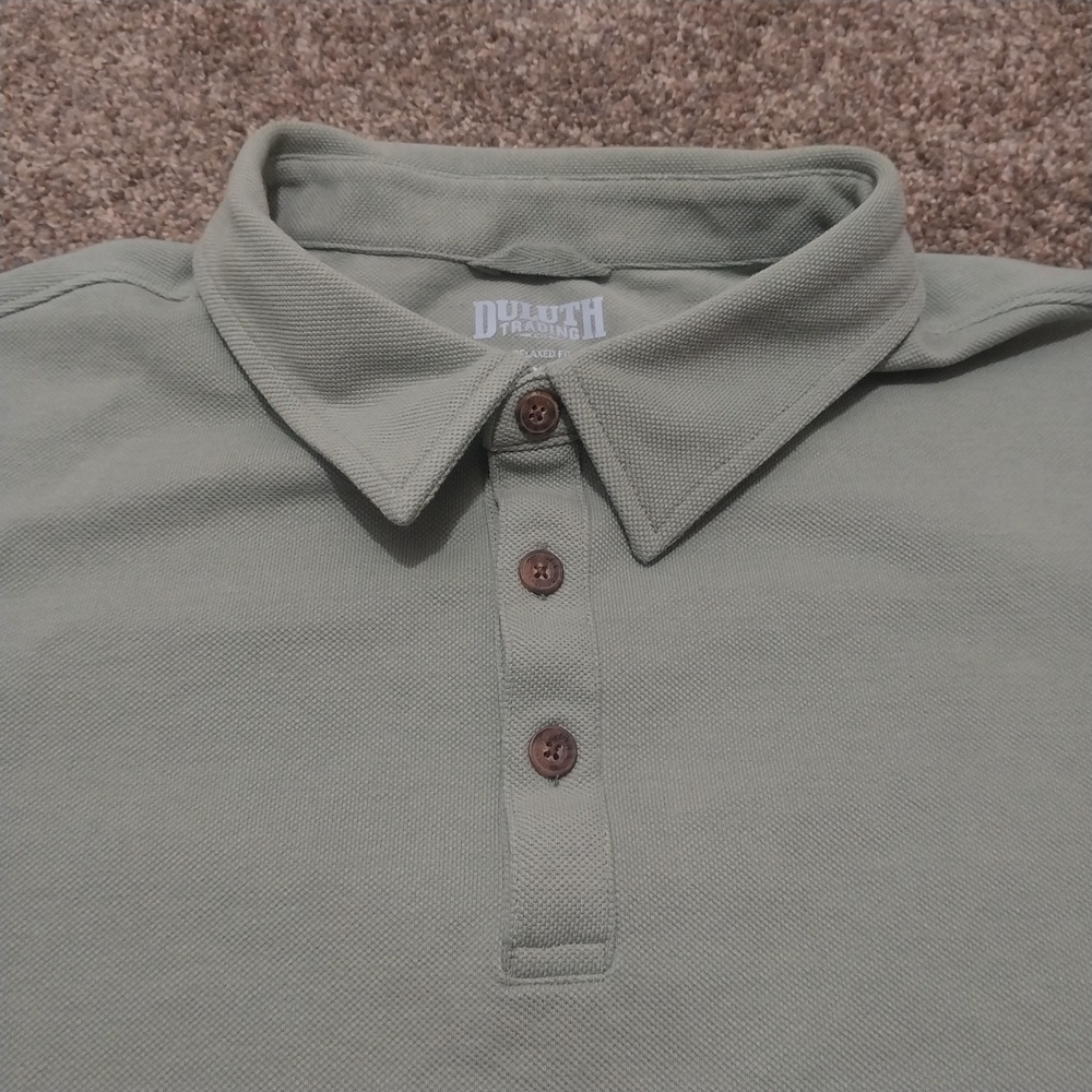Mens Duluth Trading Co. Sage Green Polo Shirt XL Relaxed Fit Cotton Blend Made
